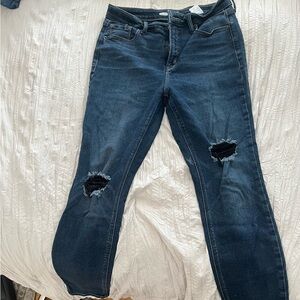 Old Navy Blue Ankle Cropped Jeans with Distressing and Fading